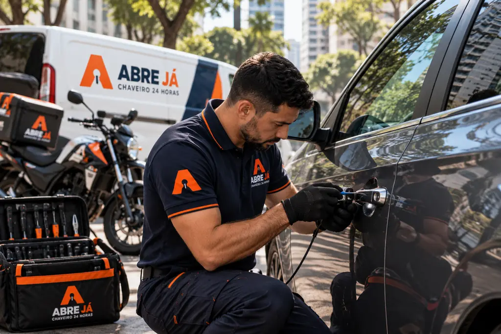 Chaveiro automotivo Abre Já fazendo abertura de porta de carro
